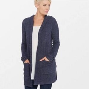 Barefoot Dreams Hooded Long‎ Cardigan Size Small Navy Blue Cozy Chic Lite